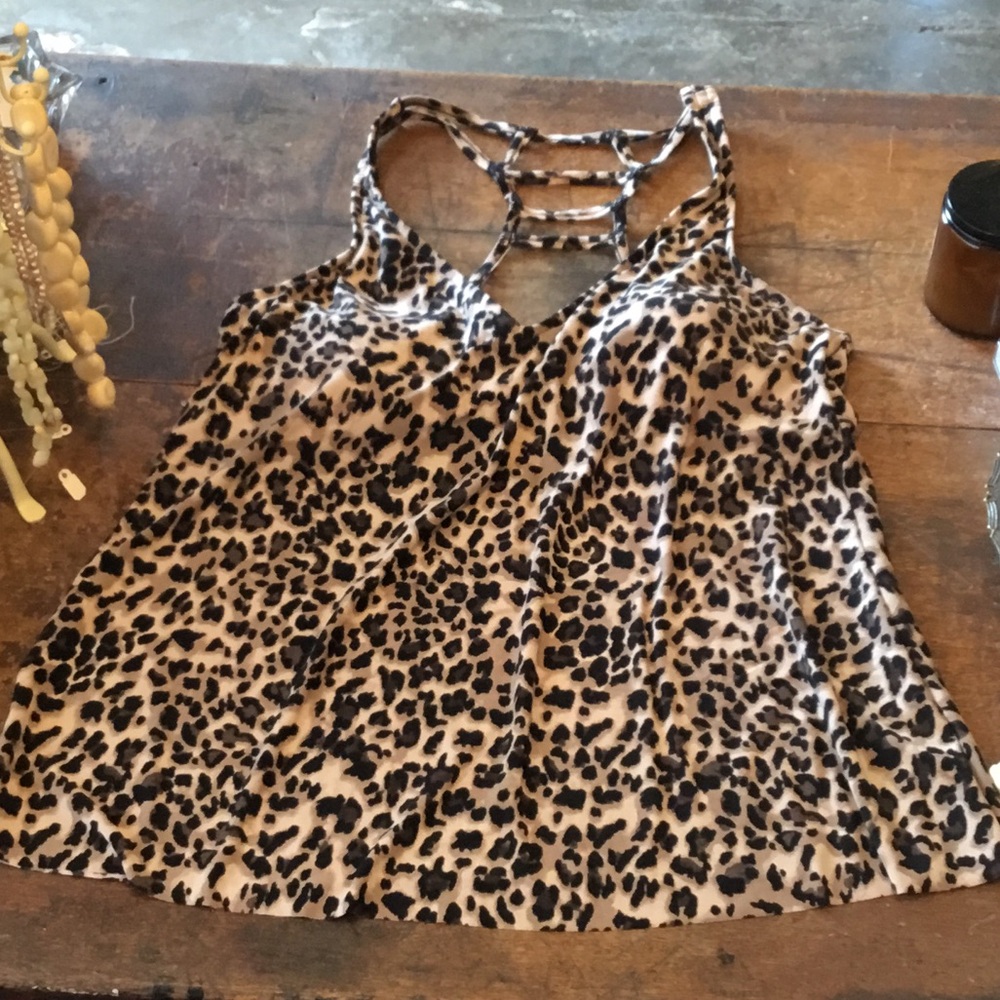 0221 Aqua Green Leopard Print Tankini Swim Top only; VGUC size L